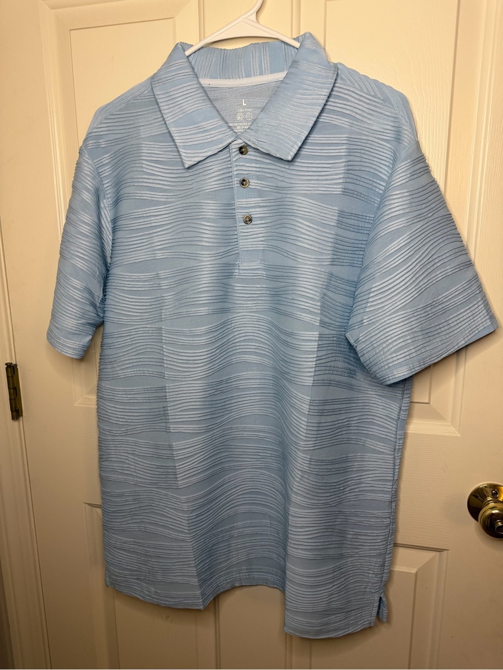 Men's Light Blue Textured Polo Shirt - Classic Collared Short Sleeve
